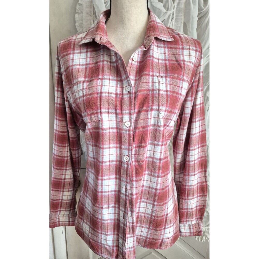 Alpine Lakes red white plaid button down Flannel Women XL 10% Cotton
